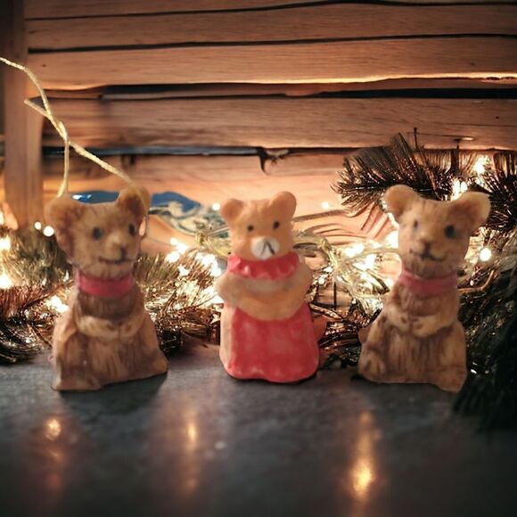 Vtg Mouse Ornaments Package Toppers MICRO MINI Lot of 3 Resin Christmas Mice. - Picture 1 of 16